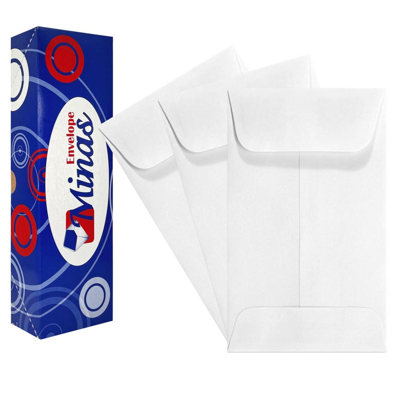 Minas Envelope 500 Minas Envelope #1 Coin Envelopes, 2-1/4" x 3-1/2", White Paper, Gummed Flap, 24 lb, 500 Count - Image 1